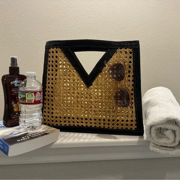 Handcrafted Leather & Rattan Structured Tote | Modern Boho Statement Bag - Picture 3 of 8